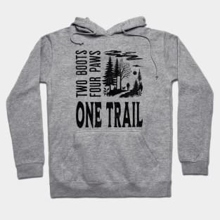 Hiking Trail T-Shirt - Man and Dog Adventure | Outdoors, Nature, Trekking Tee- 2 boots, 4 paws, 1 trail Hoodie